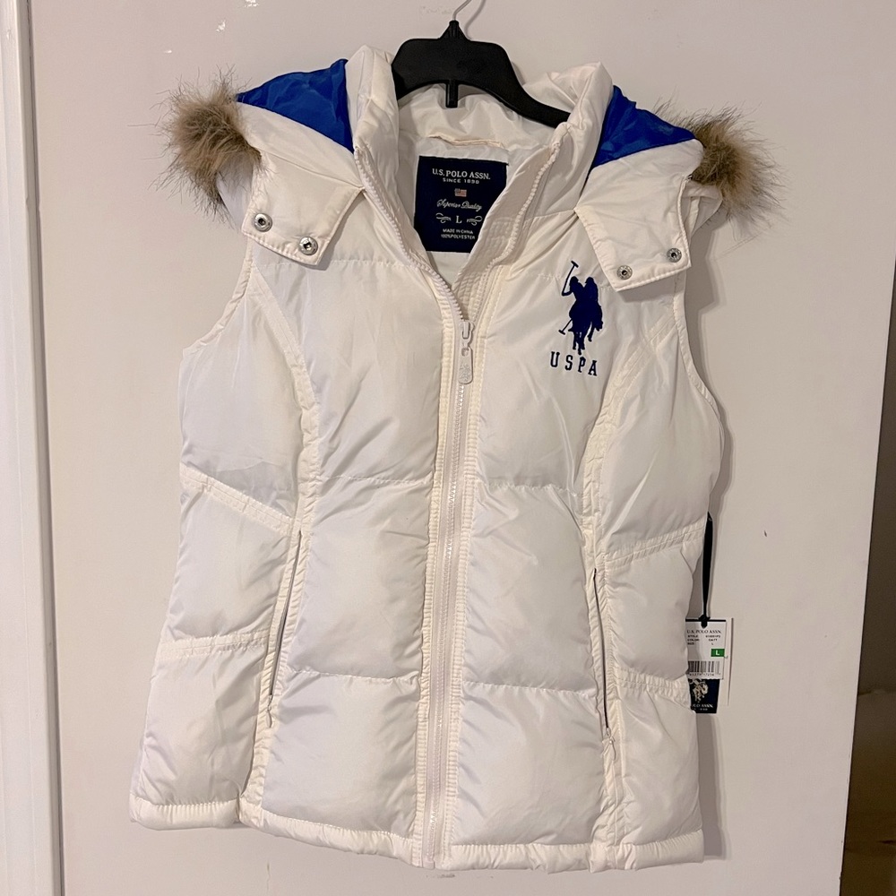Polo by Ralph Lauren White Puffer Vest With Fur Hood
